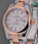 DateJust Lady in Steel with Rose Gold Smooth Bezel on Steel and Rose Gold Oyster Bracelet with White Stick Dial
