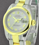 Datejust in Steel with Yellow Gold Smooth Bezel on Steel and Yellow Gold Oyster Bracelet with Grey Roman Dial