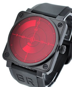 BR01 92 Red Radar 46mm in Black PVD Steel - Limited to 999pcs on Black Rubber Strap with Red Dial