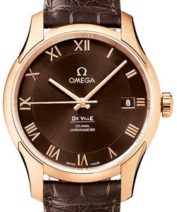 De Ville Co-Axial Chronometer in Rose Gold on Brown Alligator Leather Strap with Brown Dial