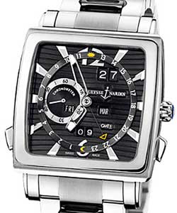 Quadrato Dual Time Perpetual in White Gold on White Gold on Bracelet with Black Dial