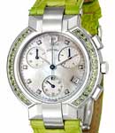 La Scala Round in Steel with Diamond Bezel on Green Aligator Leather Strap with MOP Diamond Dial