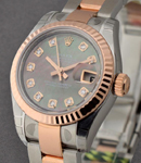 Datejust in Steel with Rose Gold Fluted Bezel on Steel and Rose Gold Oyster Bracelet with Black MOP Diamond Dial