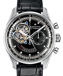 Chronomaster Open Men''''s 42mm in Steel Black Alligator Leather on Strap with Black Dial
