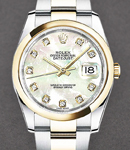 Datejust 36mm in Steel with Yellow Gold Smooth Bezel on Oyster Bracelet with MOP Diamond Dial