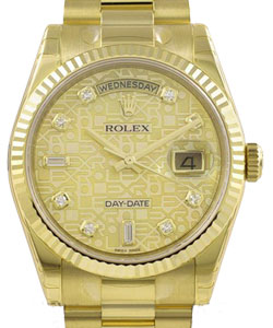 Day-Date President in yellow Gold with Fluted Bezel on President Bracelet with  Champagne Jubilee Diamond Dial