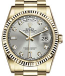 Day-Date President in Yellow Gold with Fluted Bezel on Bracelet with Silver Diamond Dial