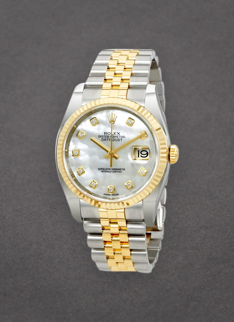 Rolex Unworn Datejust 36mm in Steel with Yellow Gold Fluted Bezel