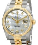 Datejust 36mm in Steel with Yellow Gold Fluted Bezel on Jubilee Bracelet with MOP Diamond Dial