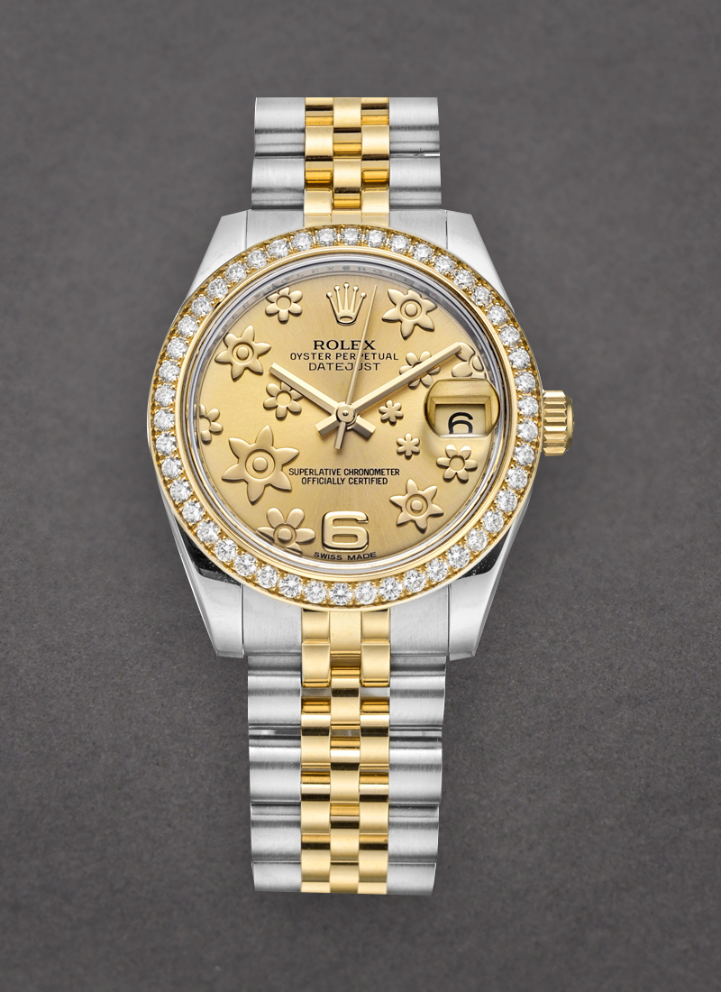 Rolex Unworn Datejust Mid Size 2-Tone in Steel with Yellow Gold Diamond Bezel