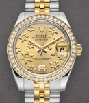 Datejust Mid Size 2-Tone in Steel with Yellow Gold Diamond Bezel on Steel and Yellow Gold Jubilee Bracelet with Champagne Flower Dial