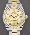 Datejust in Steel with Yellow Gold Diamond Bezel on Steel and Yellow Gold Oyster Bracelet with Champagne Floral Dial