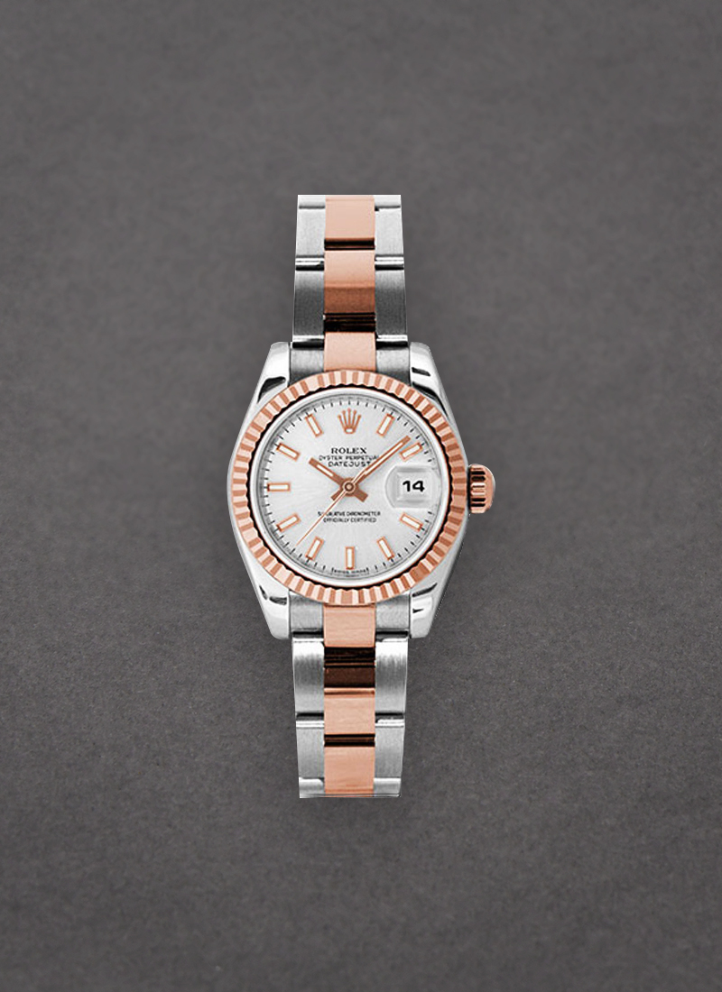 Rolex Unworn Datejust Ladies in Steel with Rose Gold Fluted Bezel