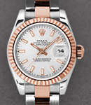 Datejust Ladies in Steel with Rose Gold Fluted Bezel on Steel and Rose Gold Oyster Bracelet with Silver Stick Dial