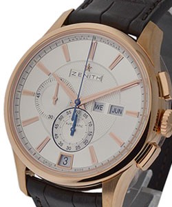 Captain Mens Chronograph in Rose Gold on Brown Leather Strap with Silver Dial