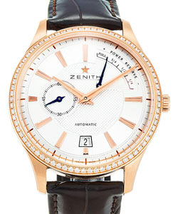 Captain Power Reserve in Rose Gold with Diamond Bezel on Brown Alligator leather Strap with Silver Dial