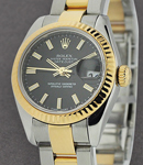Datejust in Steel with Yellow Gold Fluted Bezel on Steel and Yellow Gold Oyster Bracelet with Black Stick Dial