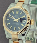 Datejust in Steel with Yellow Gold Fluted Bezel on Steel and Yellow Gold Oyster Bracelet with Blue Stick Dial