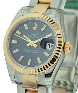Datejust in Steel with Yellow Gold Fluted Bezel on Steel and Yellow Gold Oyster Bracelet with Blue Stick Dial