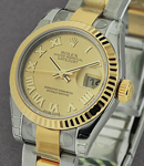 Datejust in Steel with Yellow Gold Fluted Bezel on Steel and Yellow Gold Oyster Bracelet with Champagne Roman Dial