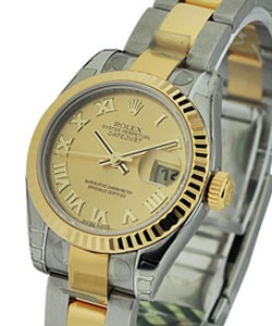 Datejust in Steel with Yellow Gold Fluted Bezel on Steel and Yellow Gold Oyster Bracelet with Champagne Roman Dial