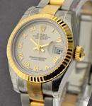 Datejust in Steel with Yellow Gold Fluted Bezel on Steel and Yellow Gold Oyster Bracelet with Ivory Pyramid Roman Dial