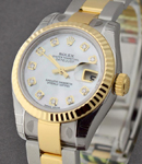 Datejust in Steel with Yellow Gold Fluted Bezel on Steel and Yellow Gold Oyster Bracelet with Mother of Pearl  Diamond Dial