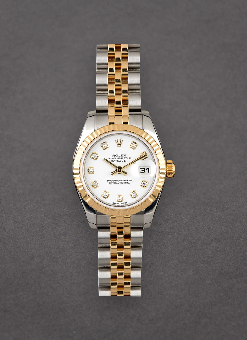 Rolex Unworn Ladies 26mm Datejust in Steel with Yellow Gold Fluted Bezel