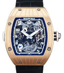 RM 015 Tourbillon Marine GMT Men's Rose Gold on Strap with Blue Skeleton Dial