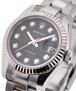 Datejust Ladies 26mm in Steel with White Gold Bezel on Steel Oyster Bracelet with Black Jubilee Diamond Dial