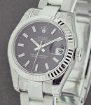 Datejust Ladies 26mm in Steel with White Gold Bezel on Oyster Bracelet with Black Stick Dial