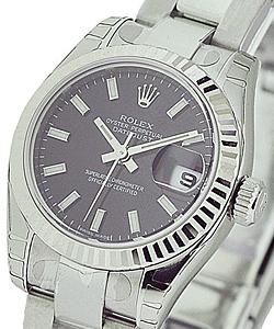 Datejust Ladies 26mm in Steel with White Gold Bezel on Oyster Bracelet with Black Stick Dial
