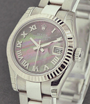 Datejust Ladies 26mm in Steel with White Gold Bezel on Steel Oyster Bracelet with Black MOP Roman Dial