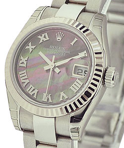 Datejust Ladies 26mm in Steel with White Gold Bezel on Steel Oyster Bracelet with Black MOP Roman Dial