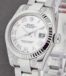 Datejust Ladies 26mm in Steel with White Gold Bezel on Steel Oyster Bracelet with MOP Roman Dial