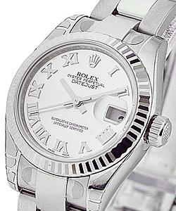 Datejust Ladies 26mm in Steel with White Gold Bezel on Steel Oyster Bracelet with MOP Roman Dial