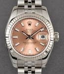 Datejust Automatic in Steel with White Gold Fluted Bezel On Steel Jubilee Bracelet with Pink Stick Dial