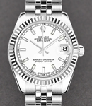 Datejust Ladies 26mm in Steel with White Gold Fluted Bezel on Bracelet with White Stick Dial