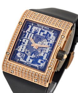 RM016 Ultra Flat with Full Diamond Case Rose Gold on Strap with Skeleton Dial