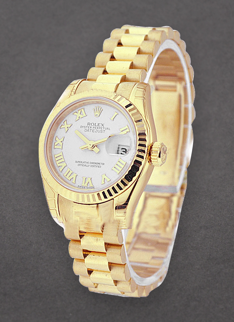 Rolex Unworn President Ladies in Yellow Gold with Fluted Bezel