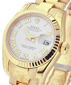 President Ladies in Yellow Gold with Fluted Bezel on Yellow Gold President Bracelet with White Roman Dial