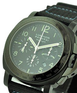 PAM 196 - Daylight Chrono with DLC Black Steel on Velcro Strap with Black Dial