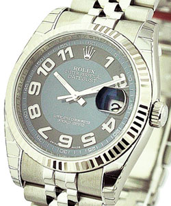 Datejust in Steel with White Gold Fluted Bezel on Steel Jubilee Bracelet with Blue and Black Arabic Dial