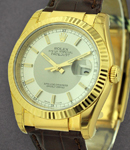 Datejust in Yellow Gold with Fluted Bezel on Brown Alligator Leather Strap with Silver and Grey Dial