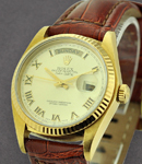 President - 36mm - Yellow Gold - Fluted Bezel on Strap with White Roman Dial