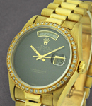 President - 36mm - Yellow Gold - Diamond Bezel on President Bracelet with Black Dial