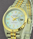 Ladies President Tridor in White Gold with yellow Gold Fluted Bezel on Tridor President Bracelet with Blue MOP Diamond Dial