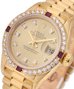 Ladies President in Yellow Gold with Factory Diamond and Ruby Bezel on Yellow Gold President Bracelet with Champagne Diamond Dial
