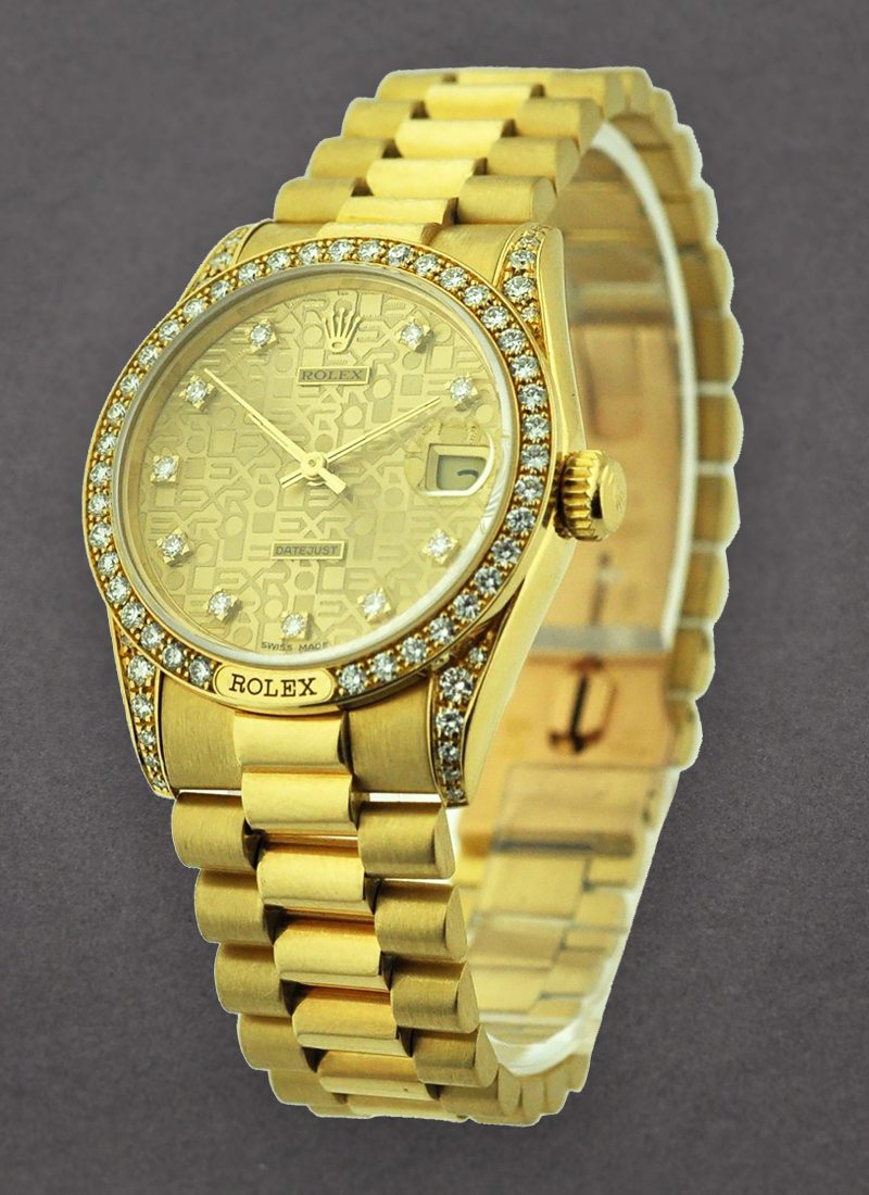 Pre-Owned Rolex Midsize 31mm President - Yellow Gold - Diamond Bezel