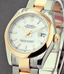 Datejust in Steel with Yellow Gold Domed Bezel on Steel and Yellow Gold Oyster Bracelet with Silver Stick Dial